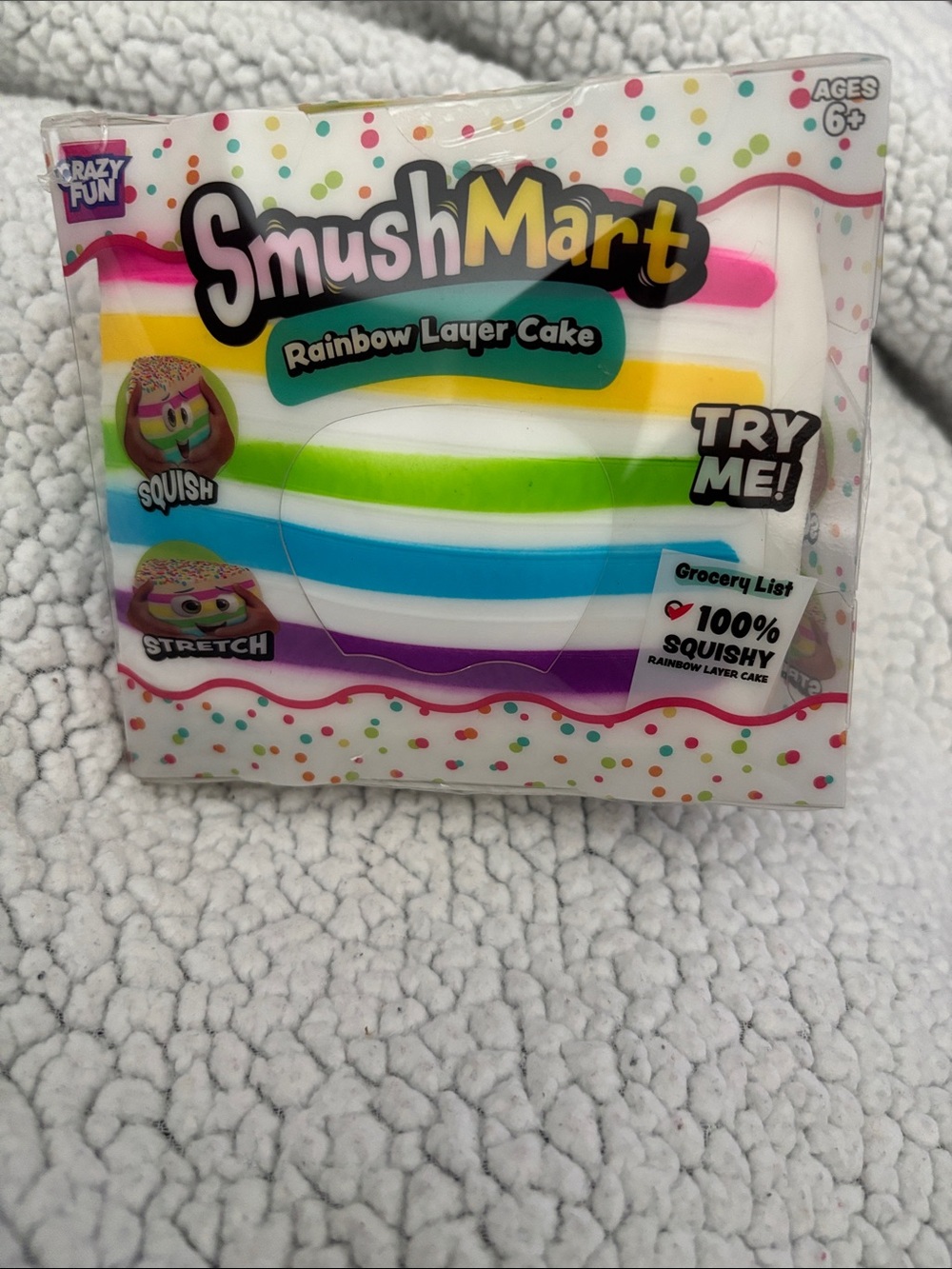 Smush Mart Rainbow Layer Cake Squishy Toy - White with Rainbow Stripes